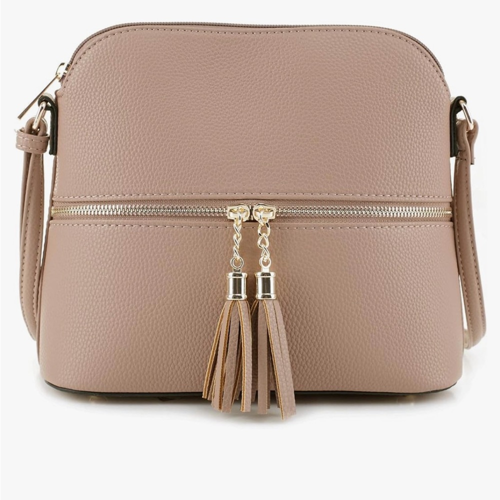 Beige Crossbody Bag Shoulder Bag w/ Tassel